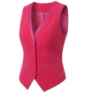 INSPIRE CHIC Women's V Neck Sleeveless Retro Waistcoat Vest Small Hot Pink